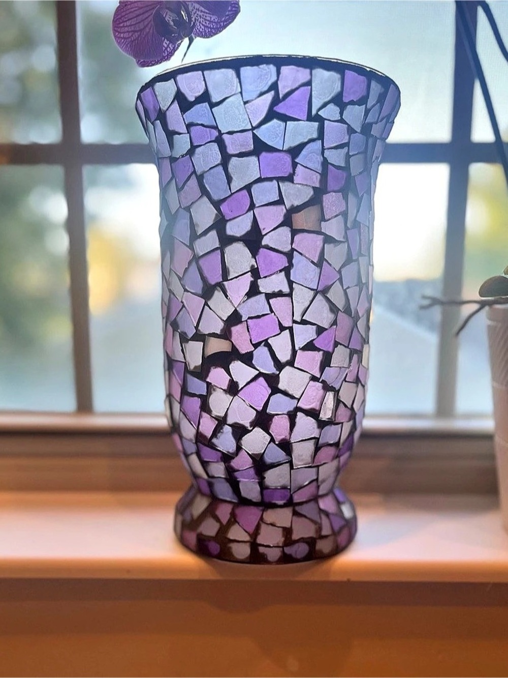 Vintage Home Interiors Mosaic Glass Vase in Purple & Pink Like New
